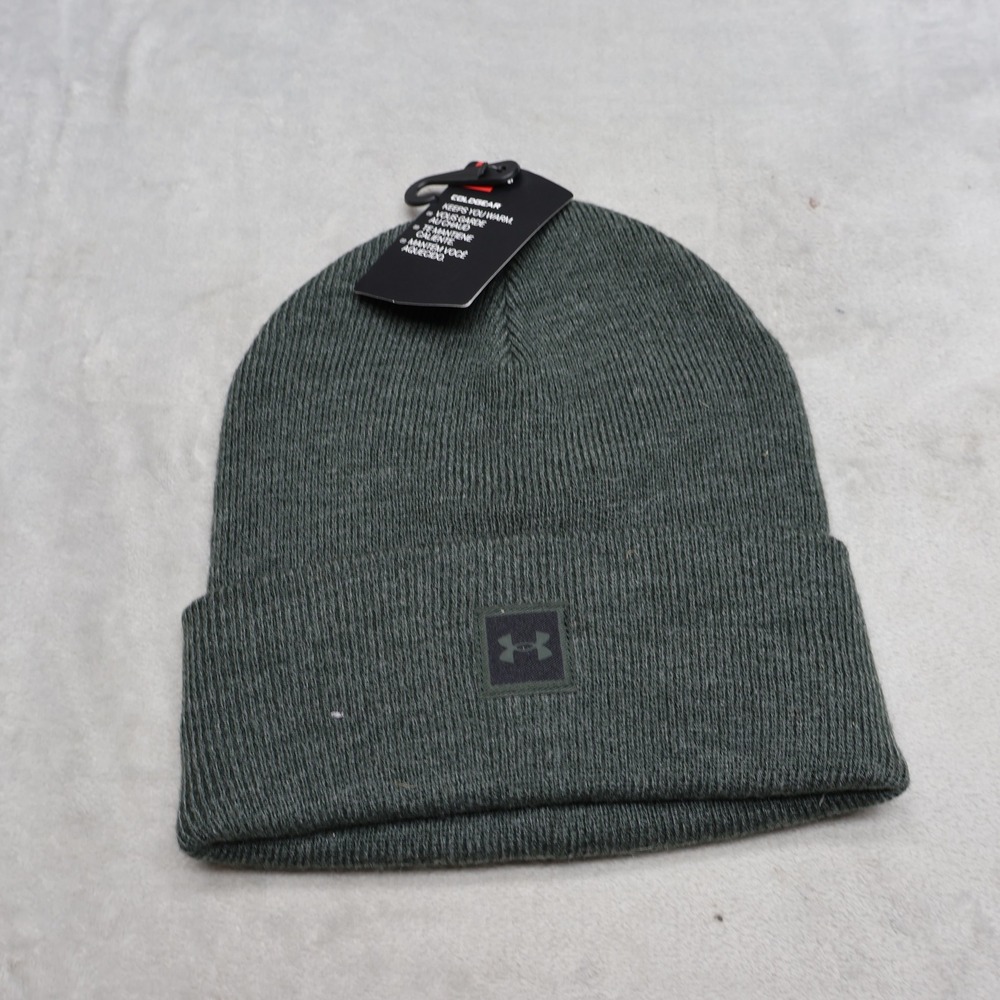 Under Armour Beanie Mens One Size Green Ribbed Knit ColdGear Outdoors $22 NEW